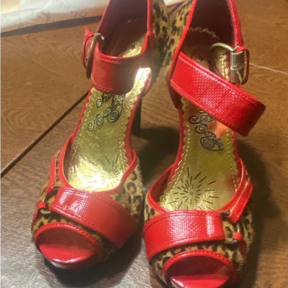 Red Leather Ankle Strap Heels